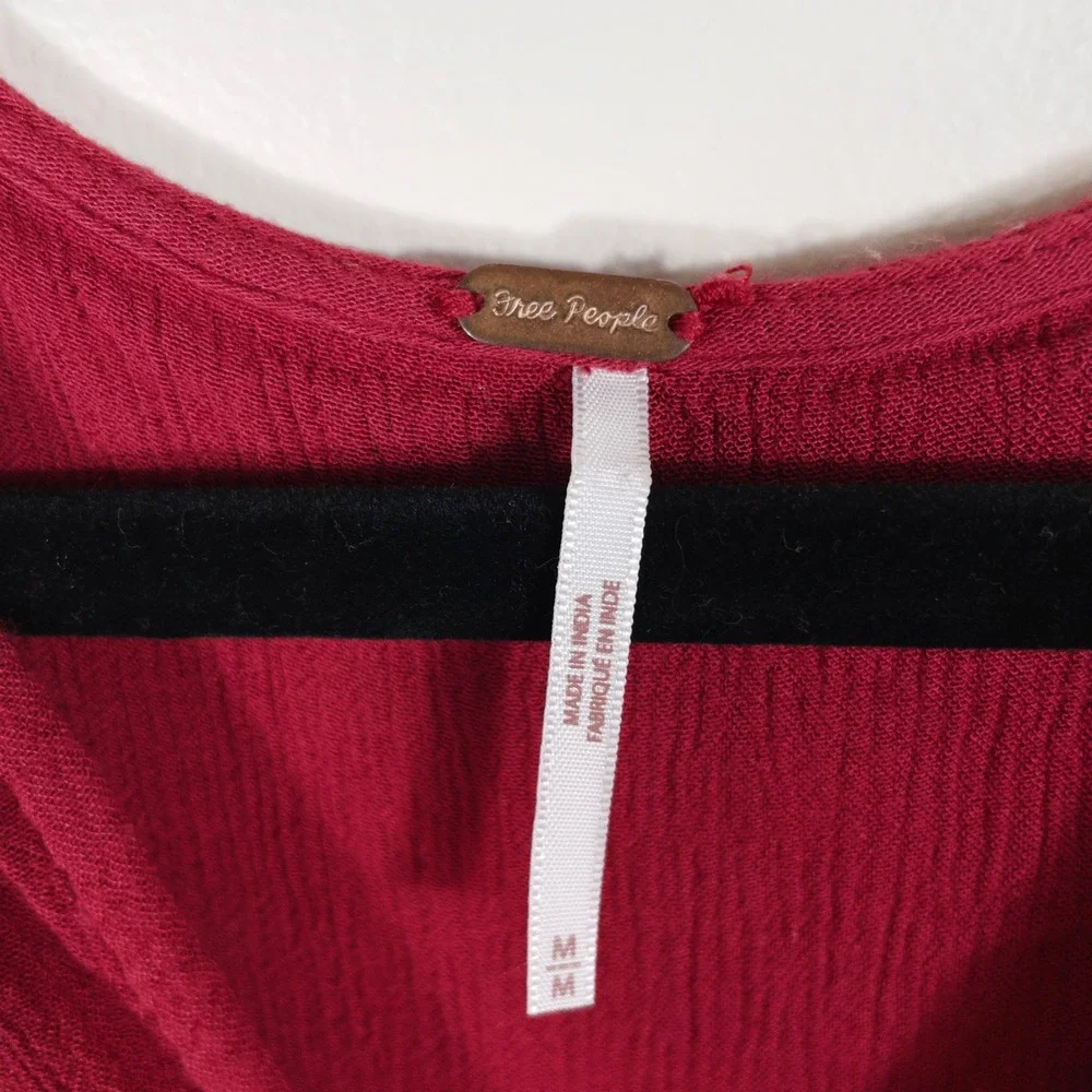 Free People Te Amo Red Embroidered Bell Sleeve Dress Women Size M Boho Hippie